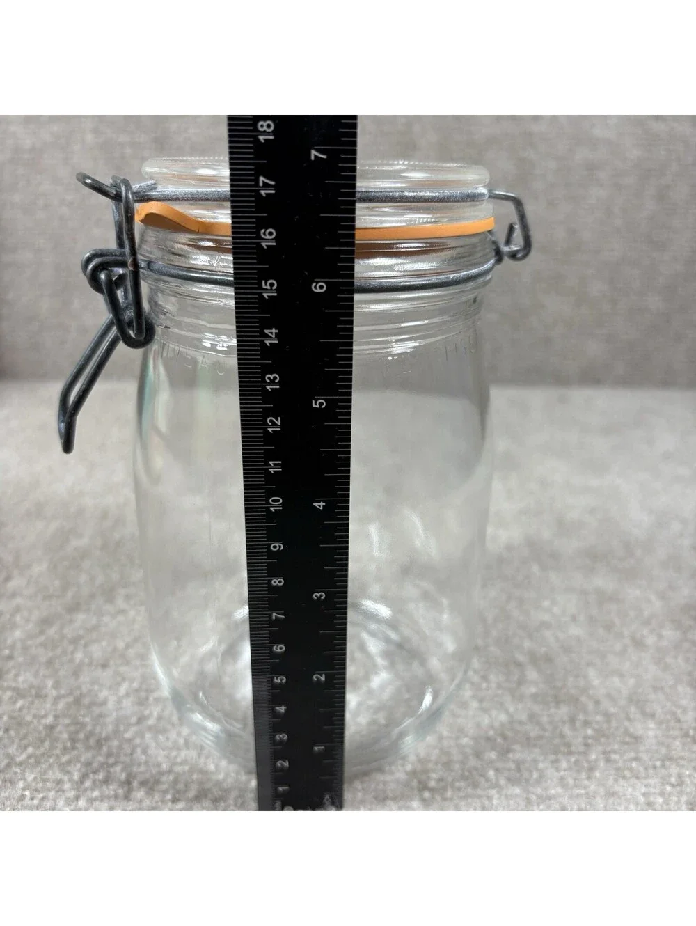 Vintage Arc France 1L Glass Storage Jar Clear Kitchen Canister Metal Clasp
